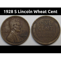 1928 S Lincoln Wheat Cent - antique higher grade American wheat penny