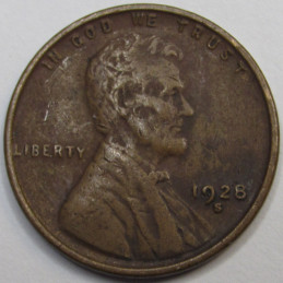 1928 S Lincoln Wheat Cent - antique higher grade American wheat penny