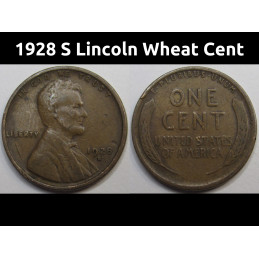 1928 S Lincoln Wheat Cent - antique San Francisco mintmark higher grade penny