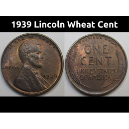 1939 Lincoln Wheat Cent - antique uncirculated thirties wheat penny