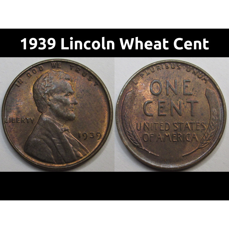 1939 Lincoln Wheat Cent - antique uncirculated thirties wheat penny