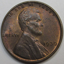 1939 Lincoln Wheat Cent - antique uncirculated thirties wheat penny