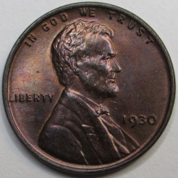 1930 Lincoln Wheat Cent - antique beautiful uncirculated toned wheat penny