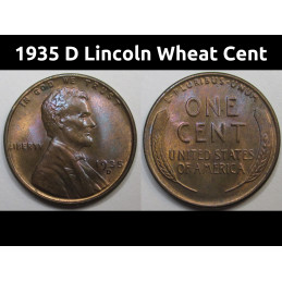 1935 D Lincoln Wheat Cent - antique toned uncirculated Denver mintmark wheat penny