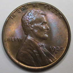 1935 D Lincoln Wheat Cent - antique toned uncirculated Denver mintmark wheat penny