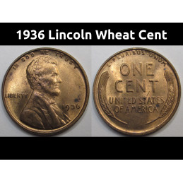 1936 Lincoln Wheat Cent - antique uncirculated Great Depression era wheat penny