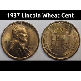 1937 Lincoln Wheat Cent - antique Great Depression era uncirculated wheat penny