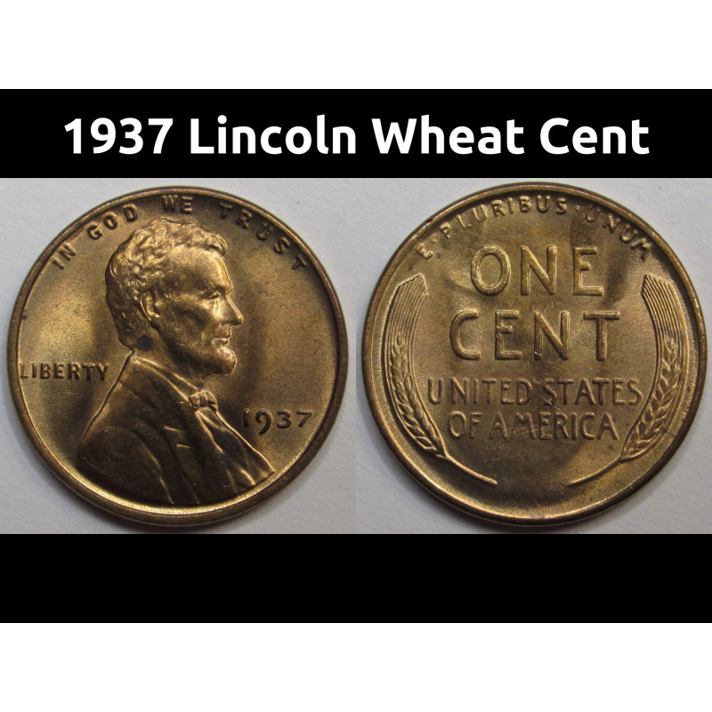 1937 Lincoln Wheat Cent - antique Great Depression era uncirculated wheat penny