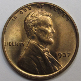 1937 Lincoln Wheat Cent - antique Great Depression era uncirculated wheat penny