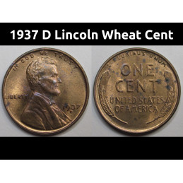 1937 D Lincoln Wheat Cent - antique Denver mintmark uncirculated wheat penny