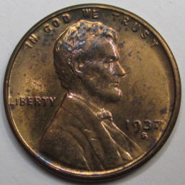 1937 S Lincoln Wheat Cent - antique Great Depression era S mintmark uncirculated penny