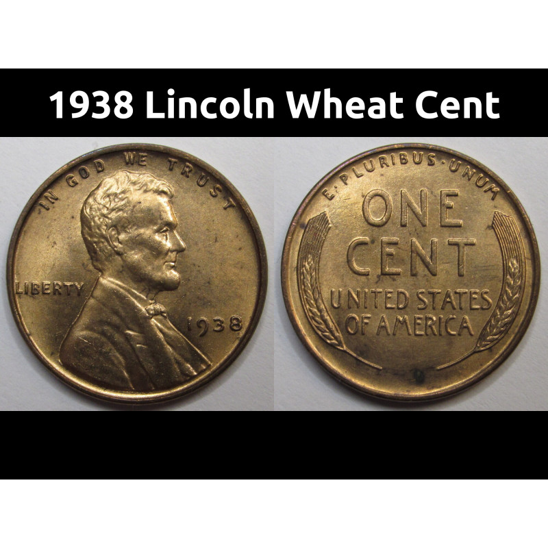 1938 Lincoln Wheat Cent - antique Great Depression era uncirculated penny coin