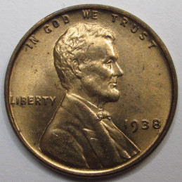 1938 Lincoln Wheat Cent - antique Great Depression era uncirculated penny coin