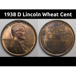 1938 D Lincoln Wheat Cent - antique D mintmark uncirculated wheat penny