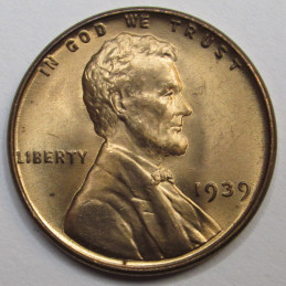 1939 Lincoln Wheat Cent - antique uncirculated thirties American penny