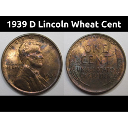 1939 D Lincoln Wheat Cent - antique Denver mintmark uncirculated wheat penny