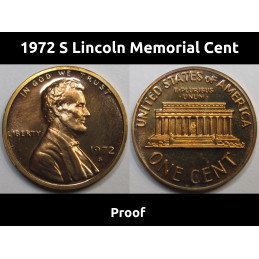 1972 S Lincoln Memorial Cent - vintage S mintmark proof penny