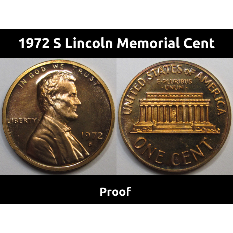 1972 S Lincoln Memorial Cent - vintage S mintmark proof penny