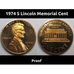 1974 S Lincoln Memorial Cent - vintage San Francisco mintmark American proof penny