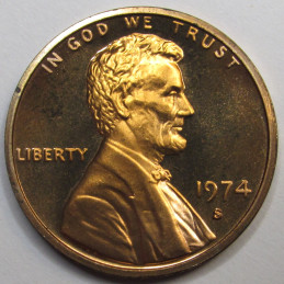 1974 S Lincoln Memorial Cent - vintage San Francisco mintmark American proof penny