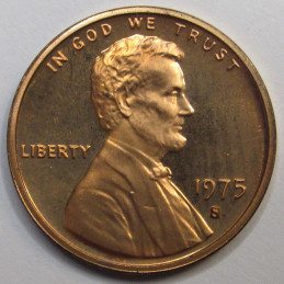 1975 S Lincoln Memorial Cent - vintage S mintmark American proof penny