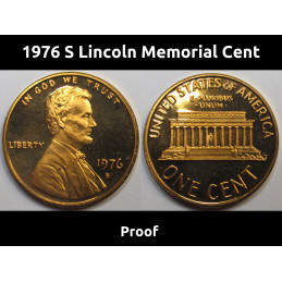 1976 S Lincoln Memorial Cent - vintage San Francisco mintmark proof coin