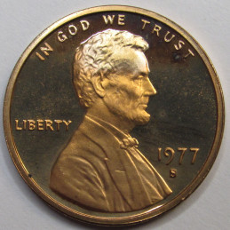 1977 S Lincoln Memorial Cent - vintage S mintmark American proof penny