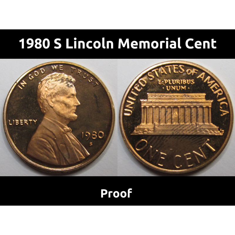 1980 S Lincoln Memorial Cent - vintage San Francisco mintmark proof penny