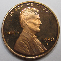 1980 S Lincoln Memorial Cent - vintage San Francisco mintmark proof penny