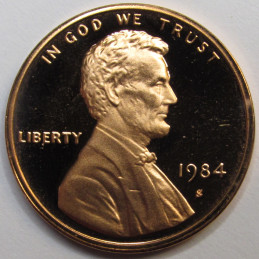 1984 S Lincoln Memorial Cent - vintage San Francisco mintmark proof penny