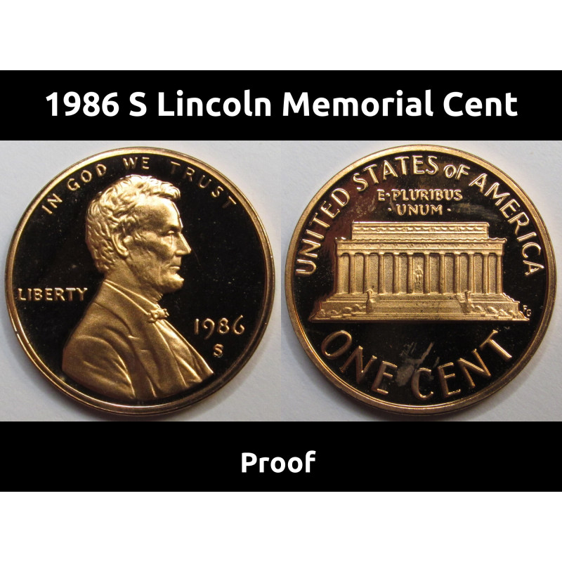 1986 S Lincoln Memorial Cent - flashy vintage American proof penny