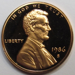 1986 S Lincoln Memorial Cent - flashy vintage American proof penny