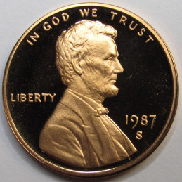 1987 S Lincoln Memorial Cent - flashy vintage American proof penny