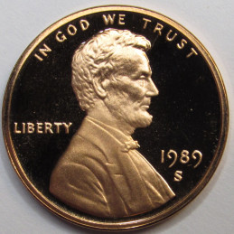 1989 S Lincoln Memorial Cent - vintage flashy San Francisco mintmark proof penny