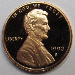 1990 S Lincoln Memorial Cent - vintage flashy ninetimes American proof penny