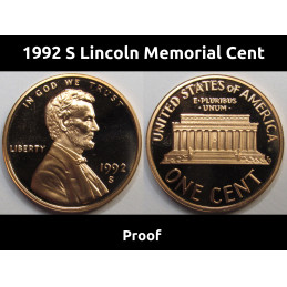 1992 S Lincoln Memorial Cent - vintage S mintmark American proof penny