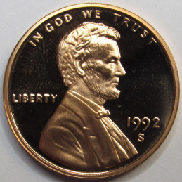 1992 S Lincoln Memorial Cent - vintage S mintmark American proof penny