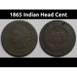 1865 Indian Head Cent - historic Civil War era bronze penny