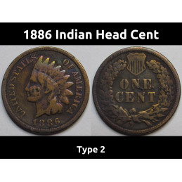 1886 Indian Head Cent - Type 2 - historic Wild West era American penny