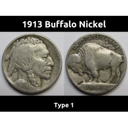 1913 Buffalo Nickel - Type 1 - antique first year of issue nickel with raised mound