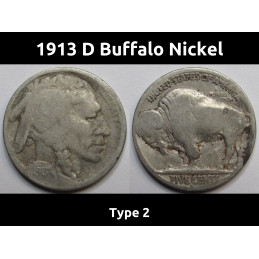 1913 D Buffalo Nickel - Type 2 - scarce first year of issue antique American coin