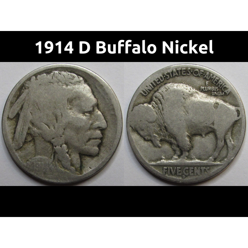 1914 D Buffalo Nickel - antique key date Denver mintmark American coin