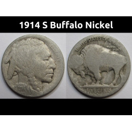 1914 S Buffalo Nickel - antique San Frrancisco mintmark American Indian coin