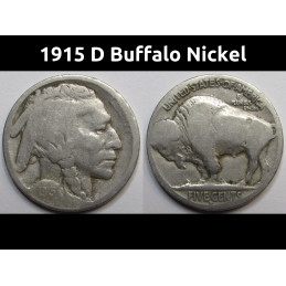 1915 D Buffalo Nickel - antique Denver mintmark American Indian coin