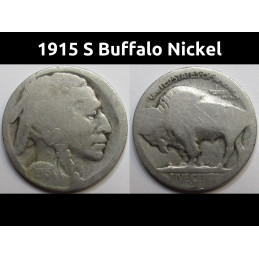 1915 S Buffalo Nickel - antique San Francisco mintmark low mintage American Indian coin