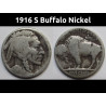 1916 S Buffalo Nickel - antique San Francisco mintmark American Indian coin