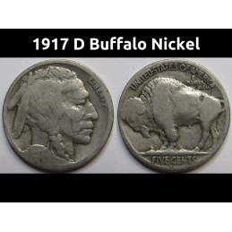 1917 D Buffalo Nickel - antique Denver mintmark American Indian coin