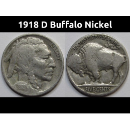 1918 D Buffalo Nickel - antique Denver mintmark antique American Indian coin