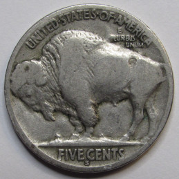 1919 S Buffalo Nickel - antique San Francisco mintmark American Indian coin