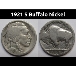 1921 S Buffalo Nickel - antique low mintage semi-key date San Francisco mintmark coin